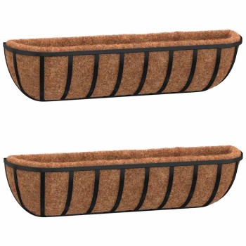 2 db fekete acél fali növénytartó kókusz béléssel 61x19x16 cm