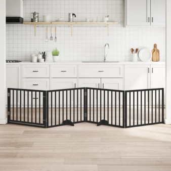 Fekete nyárfa 4 paneles összecsukható kutyakapu ajtóval 320 cm