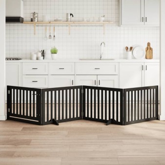 Fekete nyárfa 4 paneles összecsukható kutyakapu ajtóval 320 cm