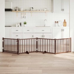 Barna tömör fa 4 paneles összecsukható kutyakapu ajtóval 320 cm