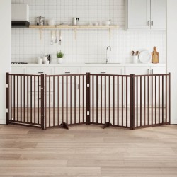 Barna tömör fa 4 paneles összecsukható kutyakapu ajtóval 320 cm