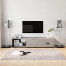 2 db 1 oszlopos fekete-ezüst edzett üveg hangszóróállvány