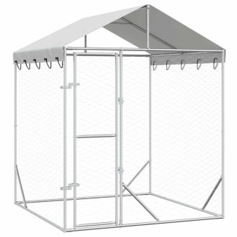 Ezüstszínű horganyzott acél kutyakennel tetővel 2x2x2,5 m