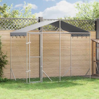 Ezüstszínű horganyzott acél kutyakennel tetővel 3x1,5x2,5 m