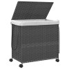 Szürke rattan szennyeskosár kerekekkel 60x35x60,5 cm