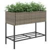 2 db szürke polyrattan kerti ültetőláda polccal 90 x 40 x 75 cm