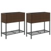 2 db barna polyrattan kerti ültetőláda polccal 70 x 28 x 70 cm