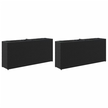 2 db fekete polyrattan kerti ültetőláda 2 cseréppel 90x20x40 cm