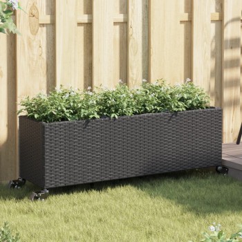 2 db fekete polyrattan növénytartó kerékkel 107x32x38 cm