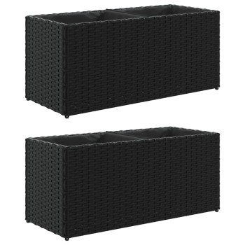 2 db fekete polyrattan kerti ültetőláda 2 cseréppel 72x30x32 cm