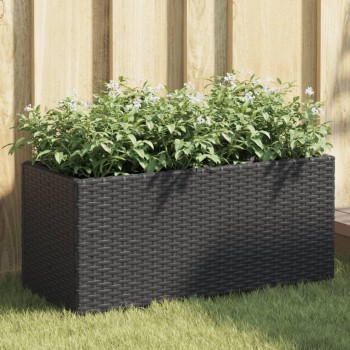 2 db fekete polyrattan kerti ültetőláda 2 cseréppel 72x30x32 cm