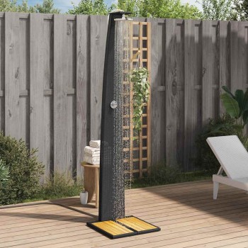 Fekete polyrattan és akácfa kültéri zuhanyzó 55 x 60 x 224 cm