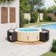 Fekete polyrattan és tömör akácfa jakuzzi-keret
