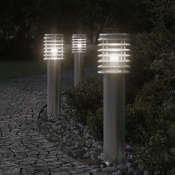 3 db ezüstszínű rozsdamentes acél kültéri állólámpa 60 cm