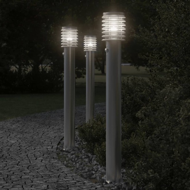 3db ezüst rozsdamentes acél kültéri állólámpa érzékelővel 110cm