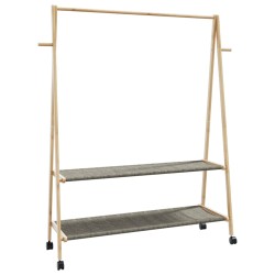 Bambusz ruhaállvány polcokkal és kerekekkel 132x45,5x155,5 cm