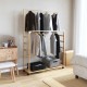 Bambusz ruhaállvány polcokkal és kerekekkel 90x35x155 cm