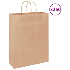 250 db barna papírzacskók fogantyúkkal 32x12x42 cm