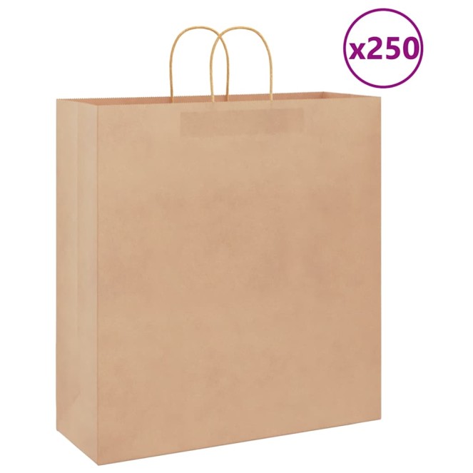 250 db barna papírzacskók fogantyúkkal 45x17x48 cm