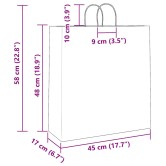 250 db barna papírzacskók fogantyúkkal 45x17x48 cm