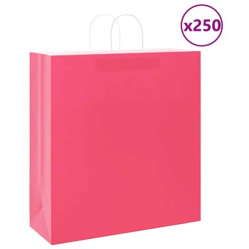 250 db rózsaszín papírzacskók fogantyúkkal 45x17x48 cm