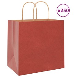 250 db piros kraft papírzacskók fogantyúkkal 26x17x25 cm