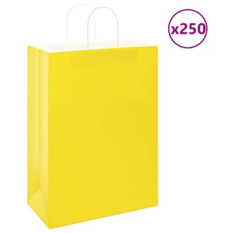 250 db sárga papírzacskók fogantyúkkal 32x17x44 cm