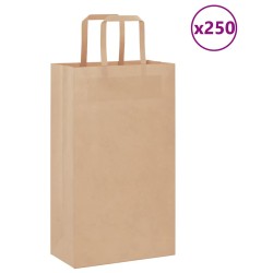 250 db barna kraft papírzacskók fogantyúkkal 21x11x36 cm