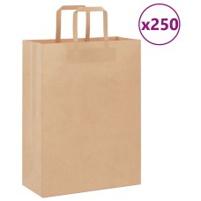 250 db barna papírzacskók fogantyúkkal 26x12x35 cm