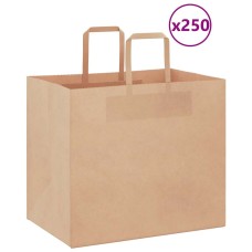 250 db barna papírzacskók fogantyúkkal 32x22x28 cm