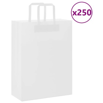 250 db fehér papírzacskók fogantyúkkal 26x12x35 cm