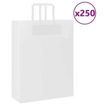 250 db fehér papírzacskók fogantyúkkal 32x12x42 cm
