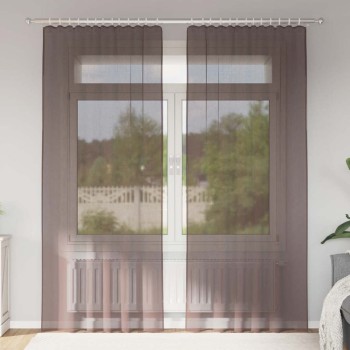 2 db barna fátyolfüggönyök fülecske tetejével 140x260 cm