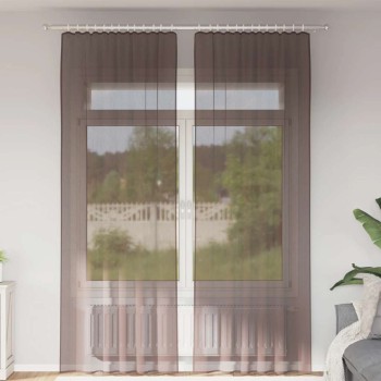 2 db barna fátyolfüggönyök fülecske tetejével 140x260 cm