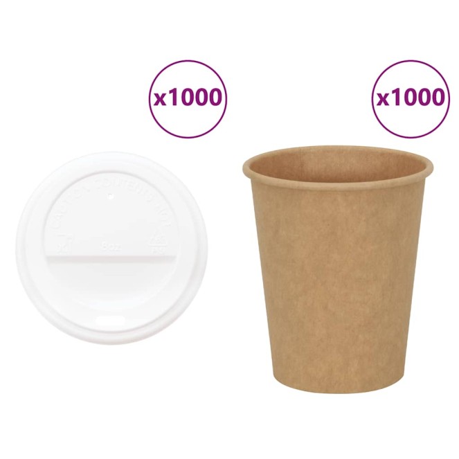1000 db papír kávéscsészék fedővel 8oz 200ml