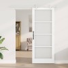 Csúszó ajtó fehér 83 x 211 cm tömör fenyőfa és üveg