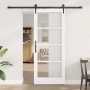 Csúszó ajtó fehér és fekete 83 x 202 cm tömör fenyőfa és üveg