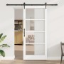 Csúszó ajtó fehér és fekete 93 x 211 cm tömör fenyőfa és üveg