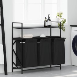 Fekete tölgyfa mosodai kosár 3 rekeszes polcokkal