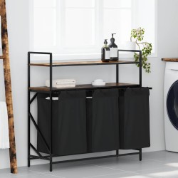 Füstölt tölgy mosodai kosár 3 rekeszes polcokkal