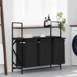 Barna tölgy mosodai kosár 3 rekeszes polcokkal