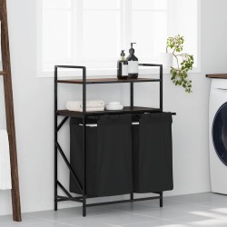 Barna tölgy mosodai kosár 2 rekeszes polcokkal