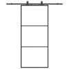 Fekete esg üveg tolóajtó fémszerelvény-szettel 90x205 cm
