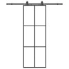 Fekete esg üveg tolóajtó fémszerelvény-szettel 76x205 cm