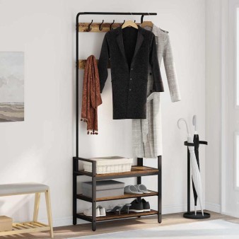 Kabáthorog polcokkal tárolóval öreg fa 75 x 34 x 184 cm faanyag