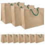 Juta táskák 10 pcs természetes és zöld 42 x 33 x 19 cm