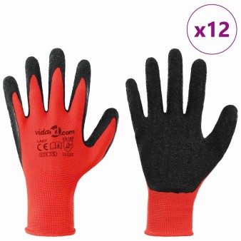 Munkakesztyűk 12 pcs piros és fekete 7 / s latex bevonat