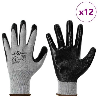 Munkakesztyűk 12 pcs szürke és fekete 8 / m poliészter