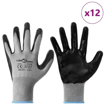 Munkakesztyűk 12 pcs szürke és fekete 9 / l poliészter