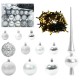 Karácsonyi díszgömb készlet 150 led-del 61 pcs ezüst műanyag